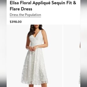 NWOT Dress the Population Elisa Floral Appliqué Sequin White Bridal Dress